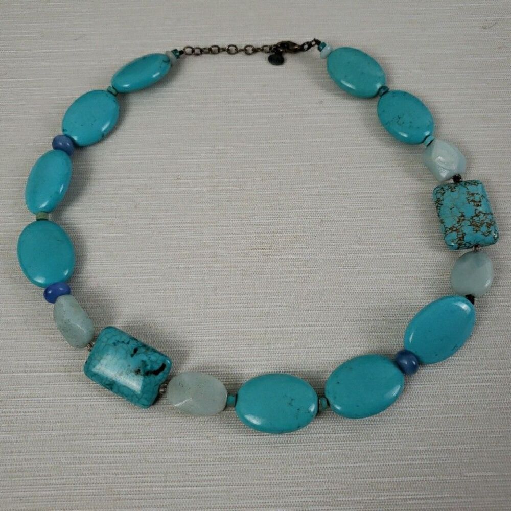 Tica Rosa Turquoise Howlite Amazonite Multi-Stone Necklace 17" Sterling .925 - Picture 15 of 16